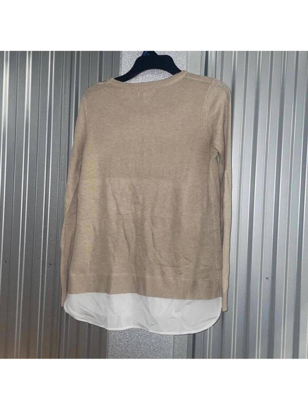Calvin Klein Tan Sweater With White Under Shirt Trim Preppy Academia Minimal - Picture 7 of 9